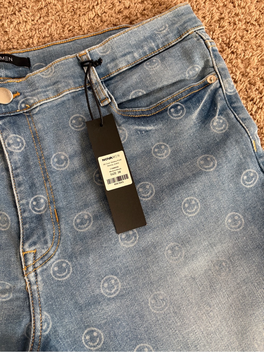 Light Blue Smiley Print Women's Jeans
